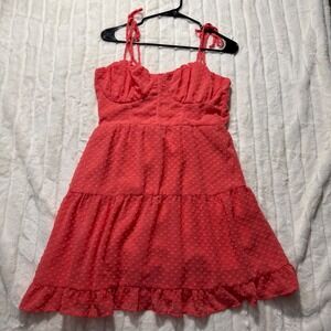 Wild Fable Coral Pink Clip Dot Bustier Tiered Mini Dress Tie Strap Medium